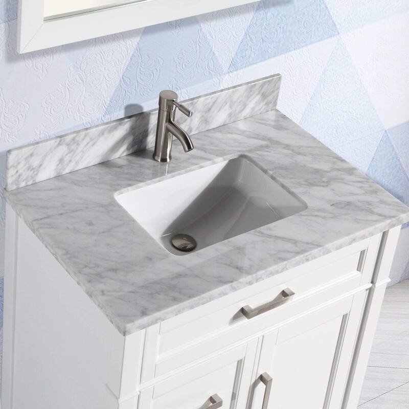 Vanity Art 36-Inch Single Sink Bathroom Vanity Set Carrara Marble Stone Top 3 Drawers 1 Shelf Undermount Sink with Free Mirror