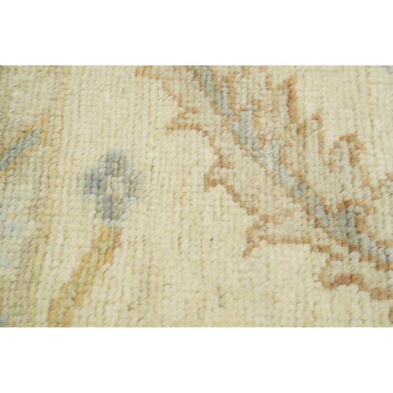 Handmade Floral Oushak Vegetable Dye Area Rug, Floral Geometric Carpet - 11' 11'' X 9' 3''