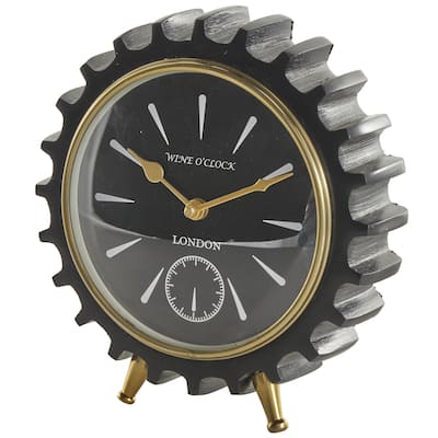 Aluminum Metal Gear Decorative Clock with Gold Hands and Legs - Black - Roche River Decor