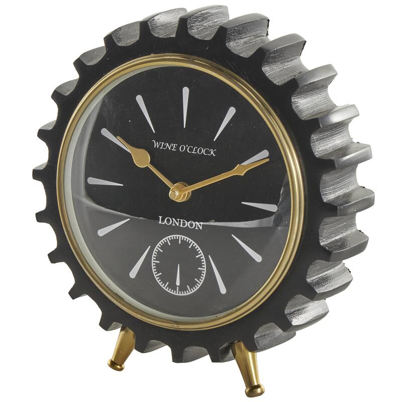 Black Aluminum Metal Gear Decorative Clock with Gold Hands and Legs