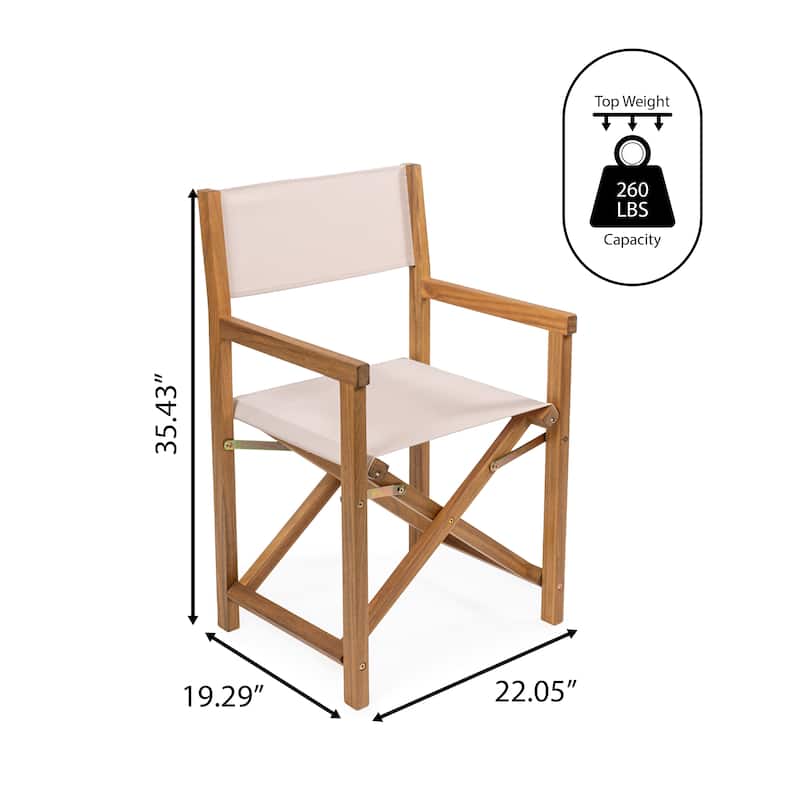 Waldo Classic Vintage Outdoor Acacia Wood Folding Director Chair with Canvas Seat, (Set of 2) by JONATHAN Y