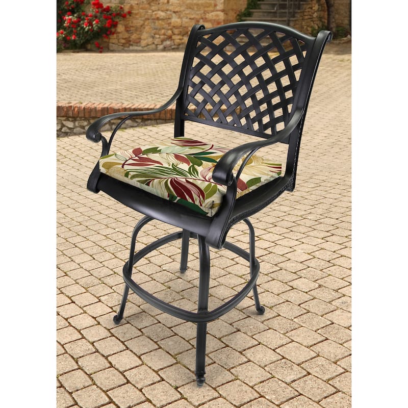 19" x 17" Beige Leaves Outdoor Seat Cushion with Ties - Set of 2 - 19" W x 17" L x 2" H