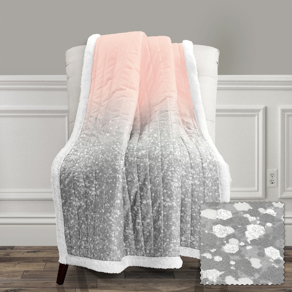 Lush Decor Glitter Ombre Metallic Print Sherpa Throw Blanket