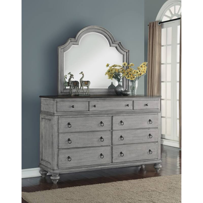 Plymouth Gray Wood Dresser - 9-drawer - Gray