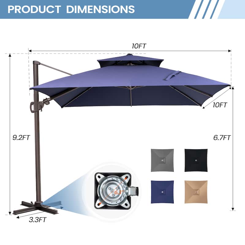 13 x 10 FT Outdoor Patio Cantilever LED Lighted Double Vented Umbrella with Base