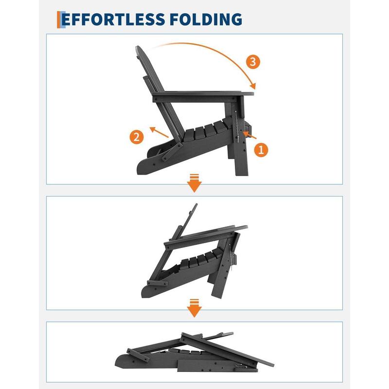Outdoor Folding Adirondack Chairs, All-Weather Firepit Chair for Patio, Garden, Deck & Lawn - N/A