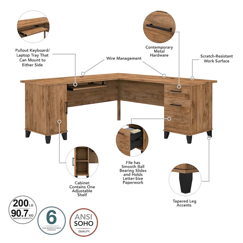 Somerset 72W L Shaped Desk with Storage by Bush Furniture