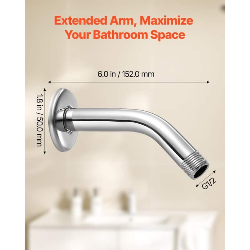 Chrome Stainless Steel 6 Inch Shower Head Extension Arm with Universal Thread - 6.0 x 1.8 x 2.8 in