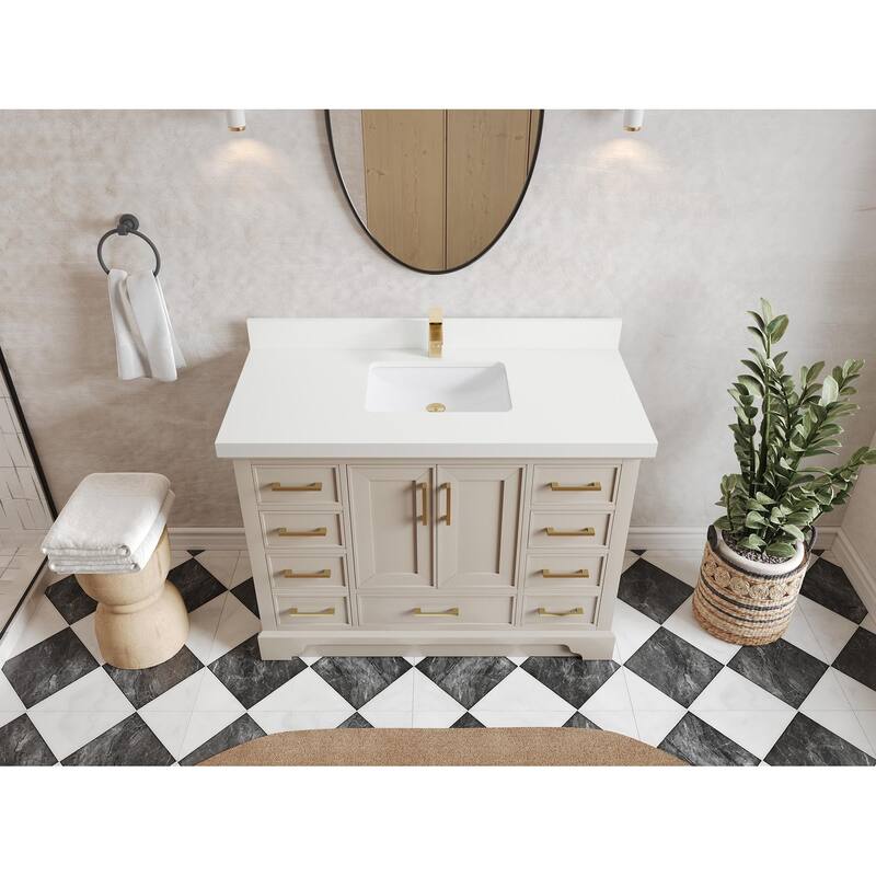 Willow Collections 48 x 22 Charlotte Single Sink Bathroom Vanity with Countertop - 2" White Quartz - Fine Grain