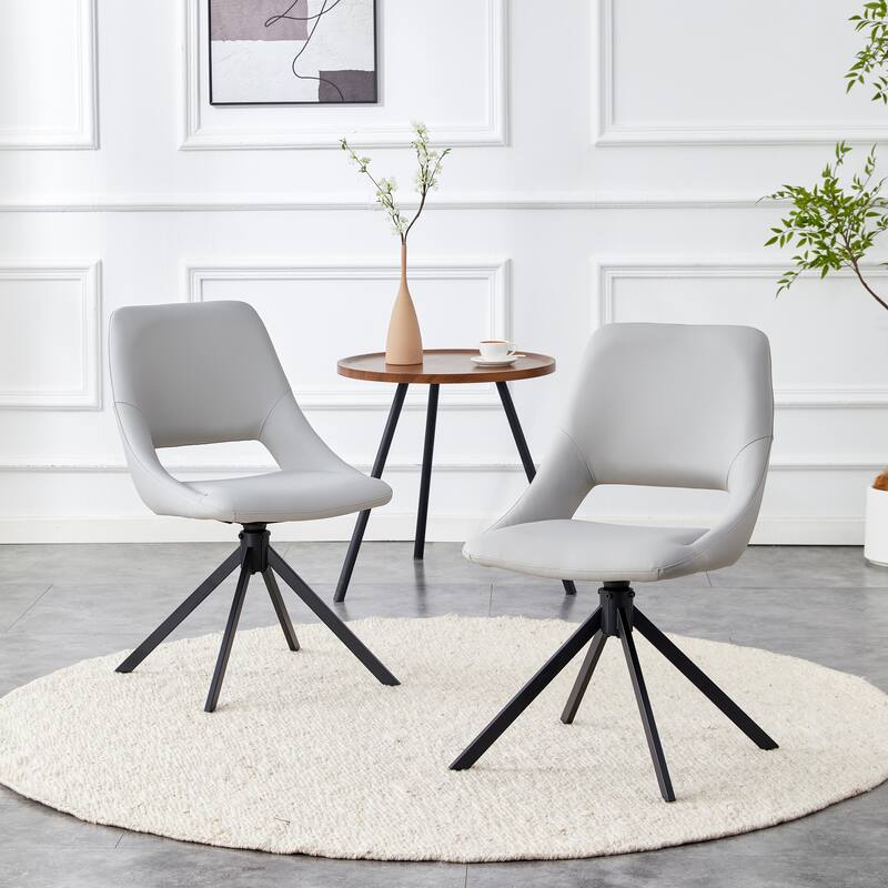 Comfortable Swivel Dining Chairs Set of 2, Metal Kitchen Chairs with GoldMesh Scratch-Resistant Leather and High Back - Light Gray