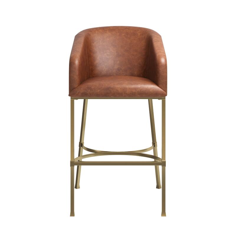 Hampton Modern Bar Stool, Faux Leather and Gold Finish Metal Frame