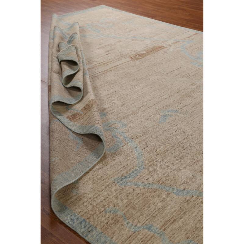 Hand Knotted Oriental 100% Wool Carpet Transitional Abstract Beige & Ivories Oushak Area Rug - 13' 6'' X 9' 7''