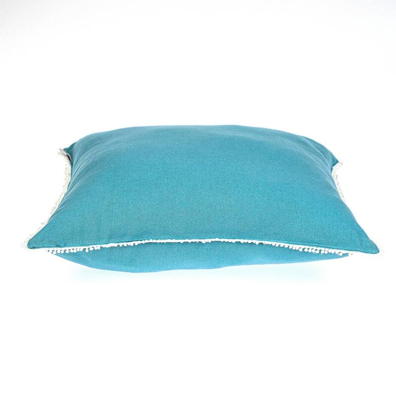 HomeRoots 16" Aqua Cotton Throw Pillow with Scalloped Edges