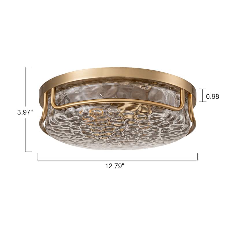 Farmhouse 2-Light Flush Mount Light with Water Ripples Glass
