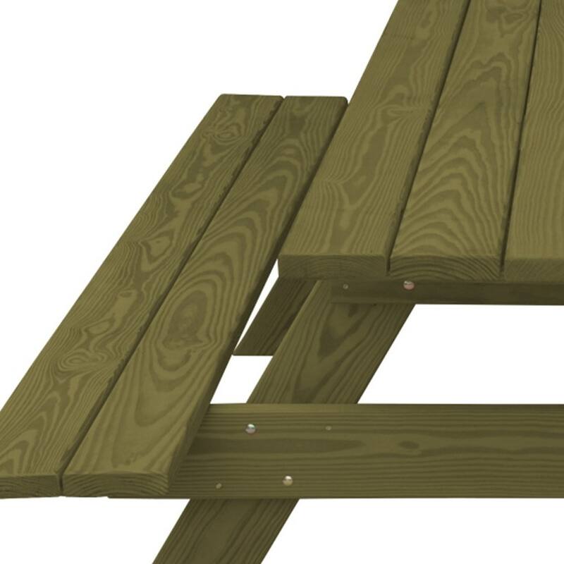 HomeRoots 94" Green Solid Wood Outdoor Picnic Table with Umbrella Hole