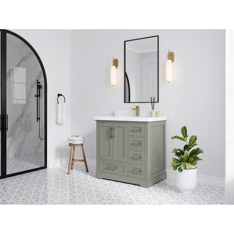 Willow Collections 36 x 22 Boston Center Sink Left Bathroom Vanity with Countertop