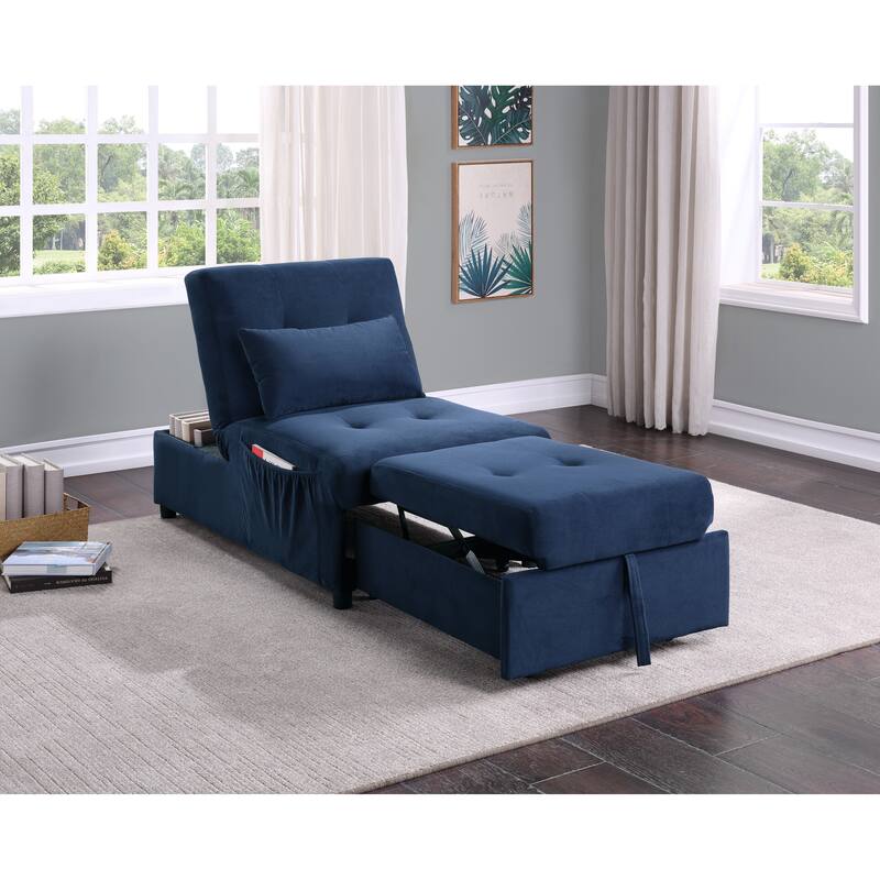 Modern Lift Top Storage Bench with Pull-out Bed 1pc Dark Blue Velvet Tufted Solid Wood Furniture