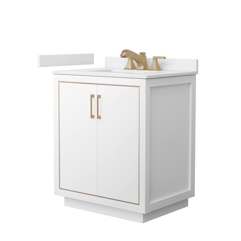 Wyndham Collection WCF1111-30S-VCA-US3MXX Icon 30" Free Standing - White / White Cultured Marble Top / Satin Bronze