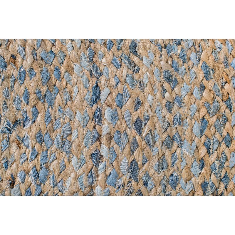 Jani Keira Denim and Jute Hand-Loomed Rug - Kerala Round 8-Feet Area Rug, Durable Denim Jute Carpet
