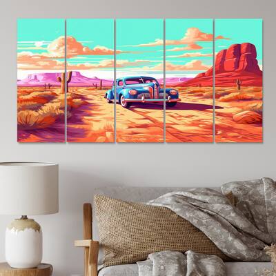 Designart "Old American Car In Nevada II" Retro Wall Art Prints Set