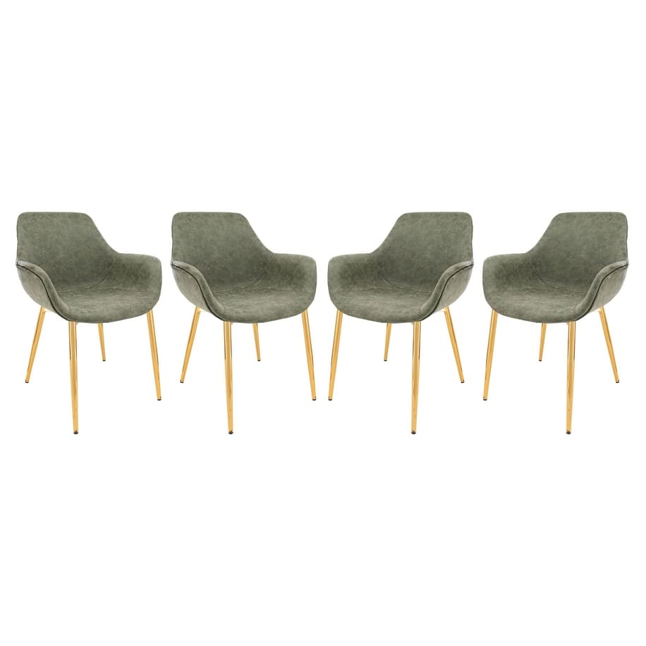 Markley Modern Leather Dining Armchair Set of 4 With Gold Metal Legs Accent Side Chair