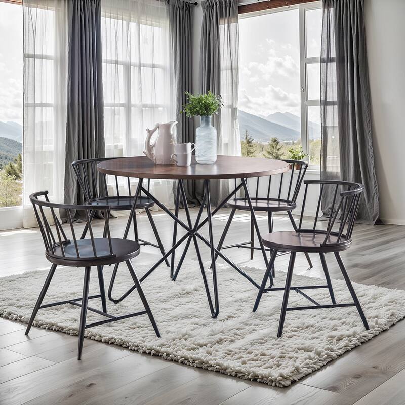 Krumlov Walnut Finish Round 5-Piece Dining Set