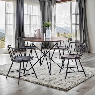 Krumlov Walnut Finish Round 5-Piece Dining Set