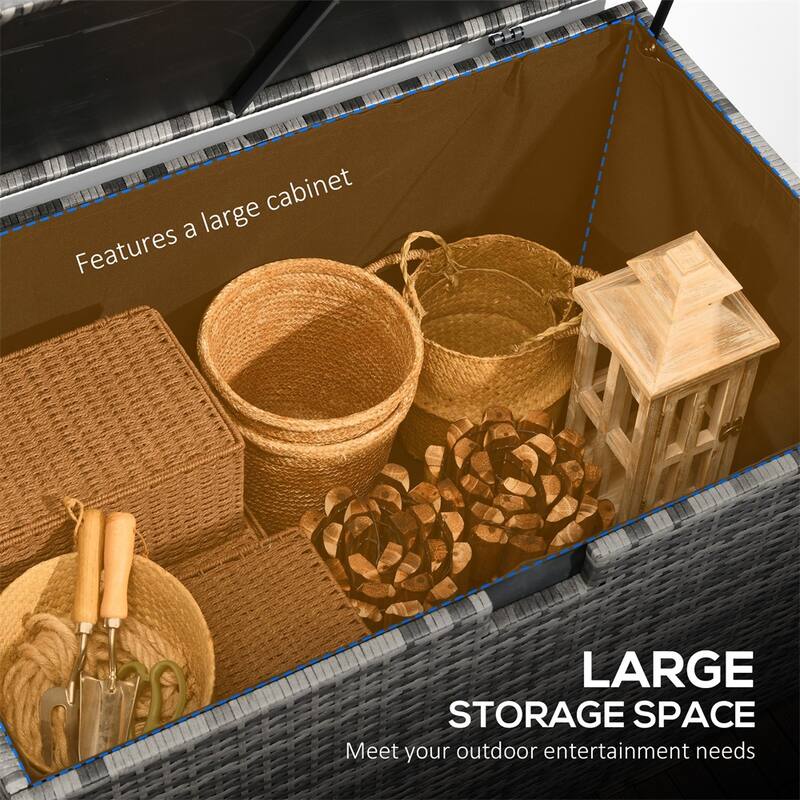 Outdoor Rattan Storage Box with Waterproof Liner 113 Gallon Capacity Steel Frame for Patio Deck or Backyard