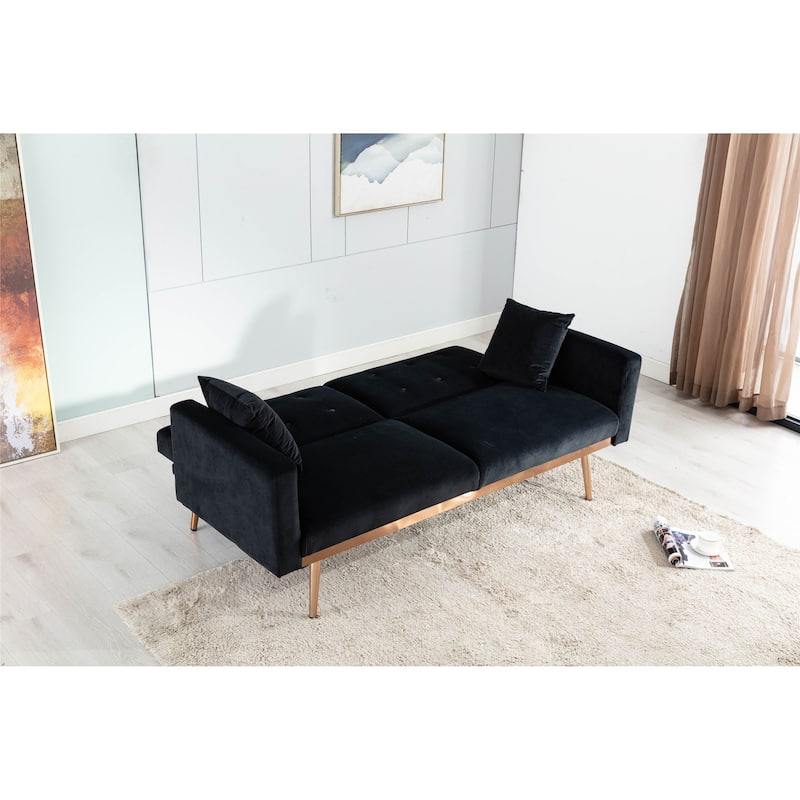 Velvet Upholstered Tufted Loveseats Sleeper sofa with Golden Legs