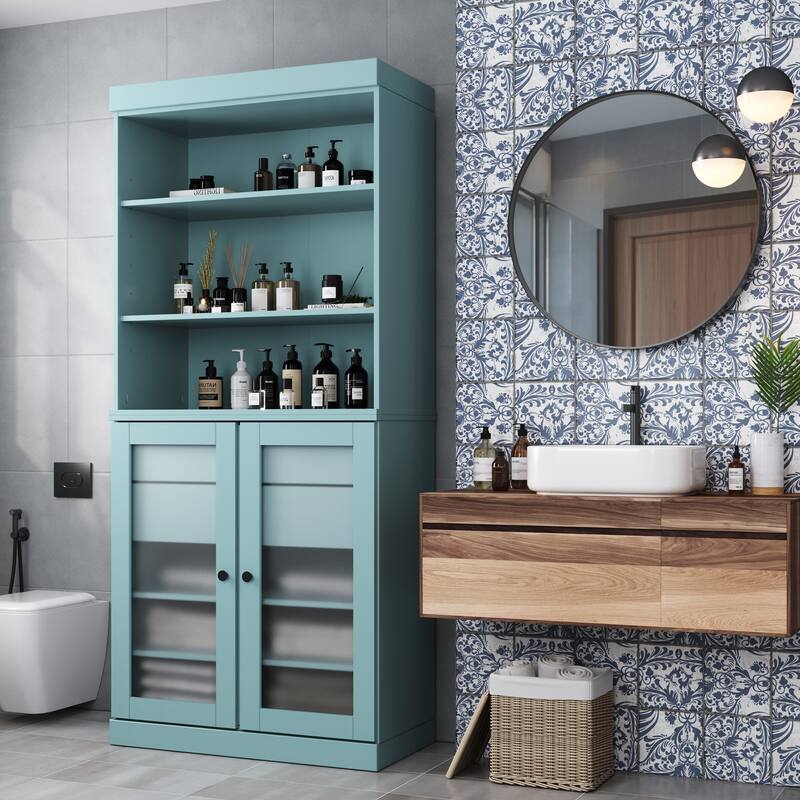 100% Solid Wood 32" Bathroom Cabinet with Optional Doors, 2-Drawers by Palace Imports