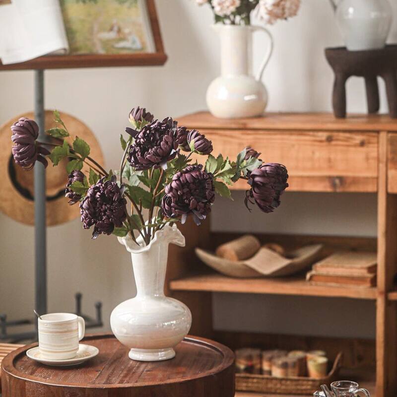 RusticReach Two-Head Seattle Dahlia Flower Stem 26.7" Tall - Purple - [B]-Three Stems