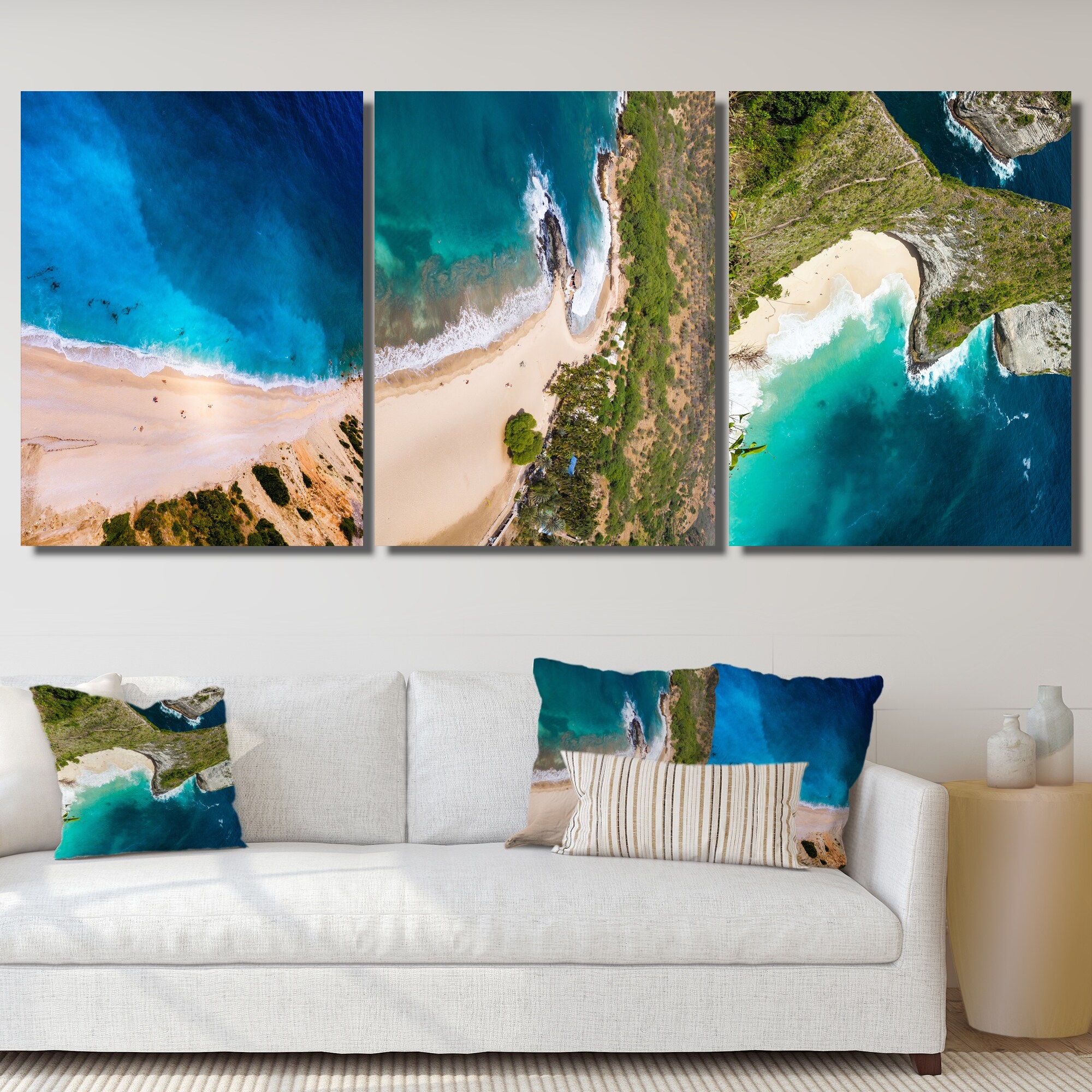 Designart 'Aerial View Of Blue Ocean With Beach' Nautical & Coastal Art Set of-image
