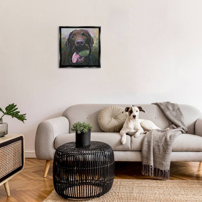 Stupell Dog Playing Ball Portrait Framed Floater Canvas Wall Art Design By Nadi Spencer
