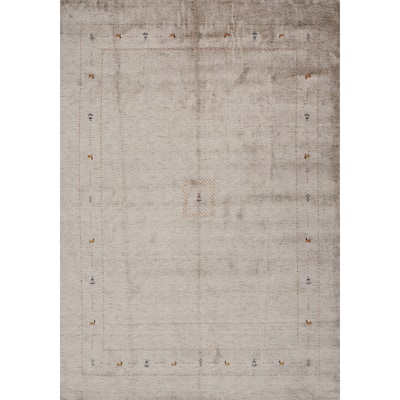 Hand Knotted Oriental 100% Wool Carpet Tribal Animal Pictorial Beige & Ivories Gabbeh Area Rug - 11' 10'' X 9' 0''