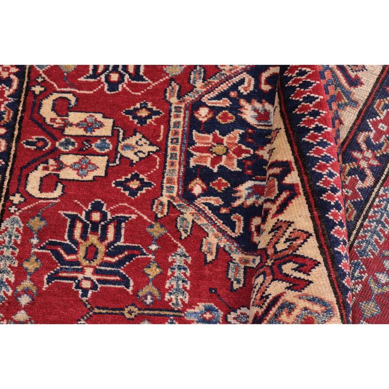 Tribal Super Kazak Nikolai Red/Tan Hand Knotted Wool Rug - 4'3'' x 5'8''
