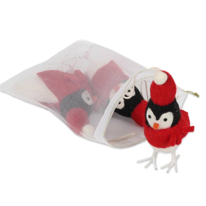 Novica Handmade Bundle Up Wool Felt Ornaments (Set Of 3)