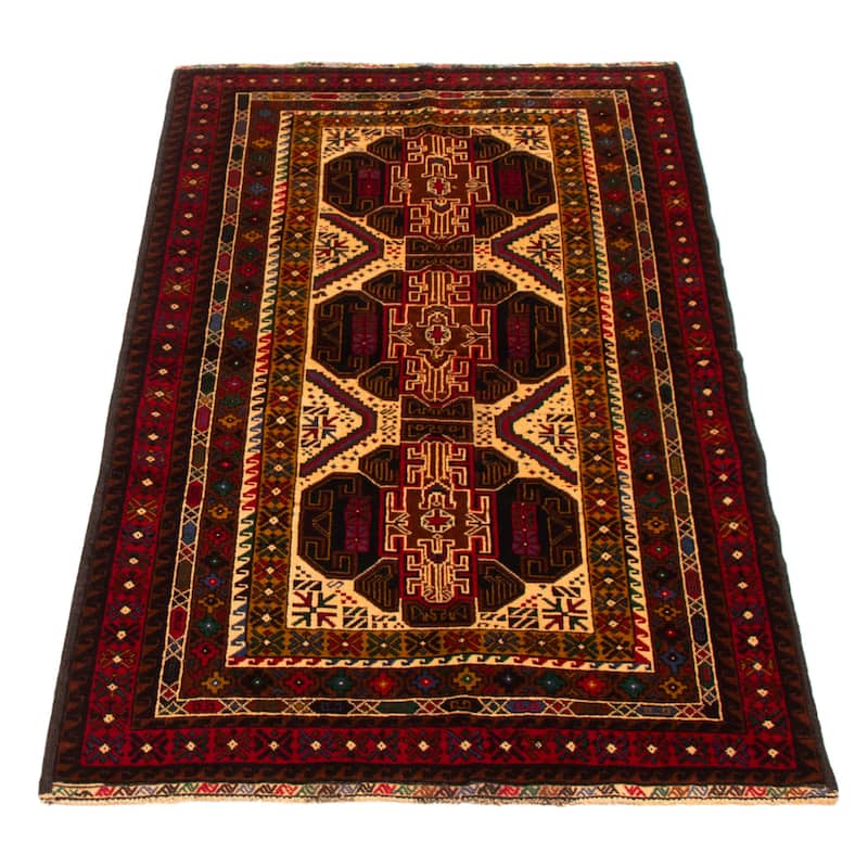 Teimani Ivory, Red Rug 3'7" x 6'4" - 3'7 x 6'4