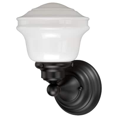 Huntley 1 Light Bronze Farmhouse Schoolhouse Bathroom Wall Fixture - 6.75-in W x 10.5-in H x 6.75-in D