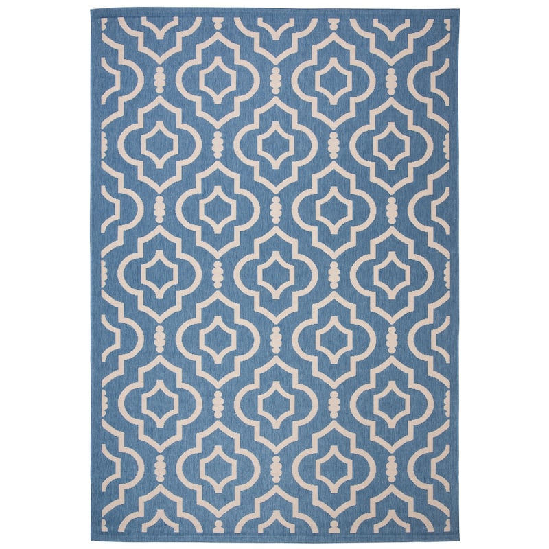 SAFAVIEH Courtyard Ketty Indoor/ Outdoor Waterproof Patio Backyard Rug - 6'7" x 9'6" - Blue/Beige