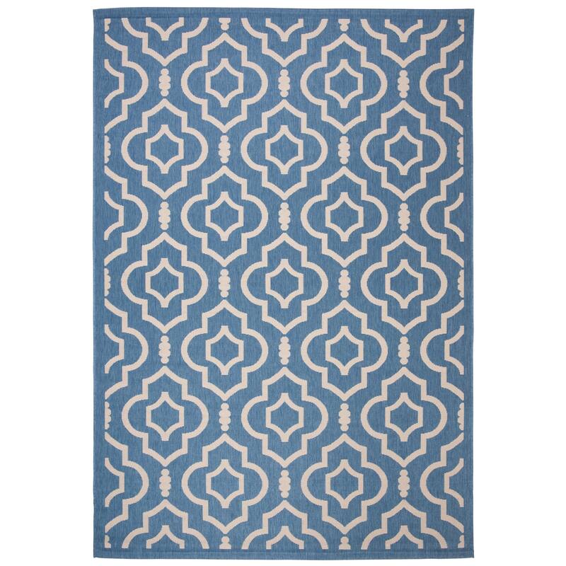 SAFAVIEH Courtyard Rheta Indoor/ Outdoor Waterproof Patio Backyard Rug - 5'3" x 7'7" - Blue/Beige