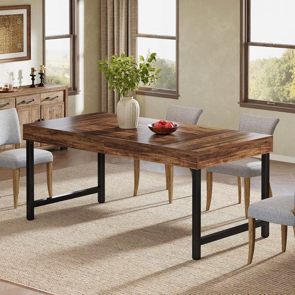 Farmhouse Dining Table for 4-6 People for Home, Dining Room, Small Space, Rustic Brown