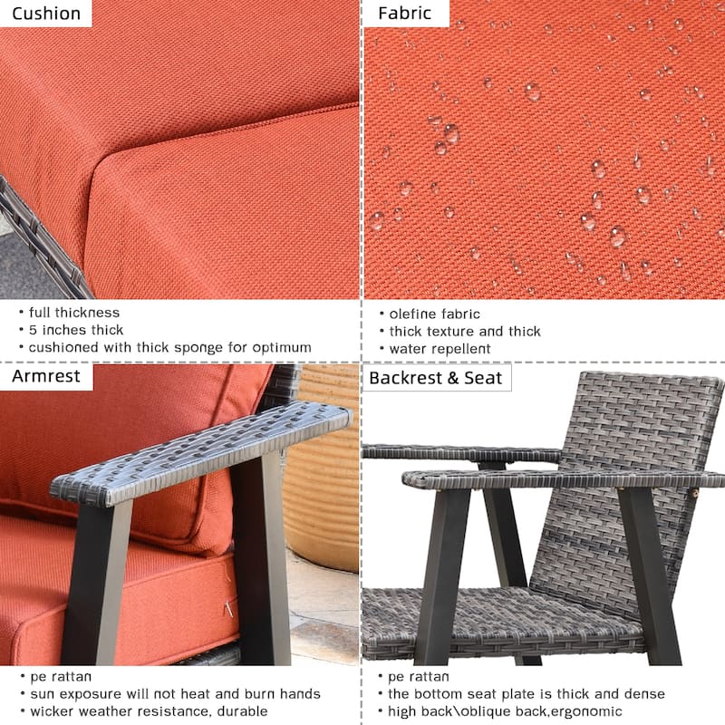 OVIOS Outdoor 3-piece Wicker Sectional Sofa Set With Ottoman Steel Frame