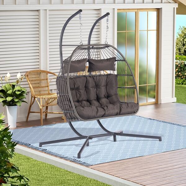 Outdoor Dark Gray Hanging Chair Patio Egg Chair Floor Swings Chair Bed Bath & Beyond 39888100