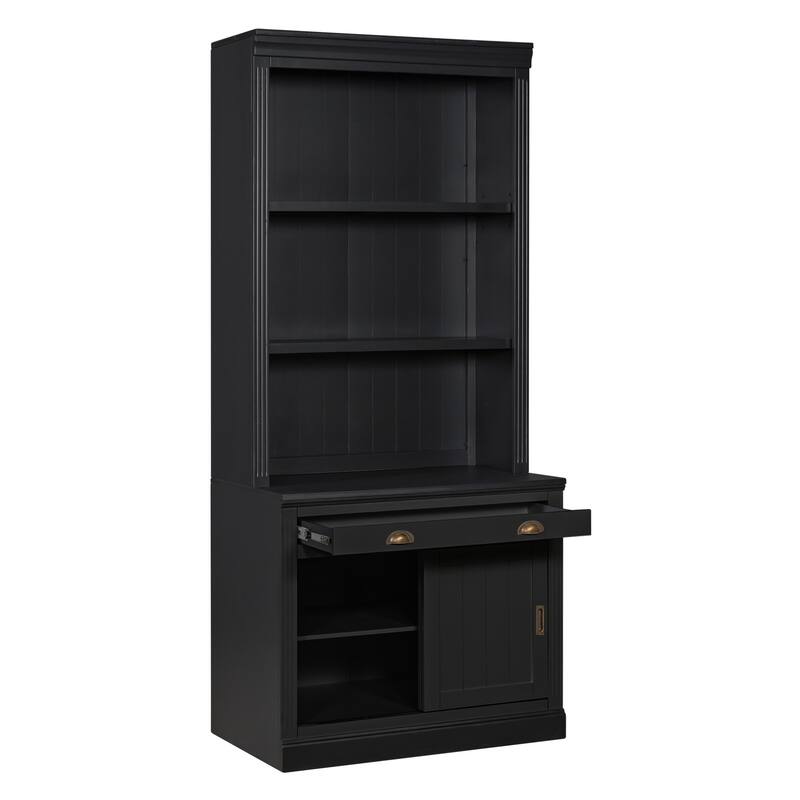 83.4" Tall Bookshelf, Modern Bookcase with Sliding Doors and Open Shelves, Storage Shelf for Living Room and Home Office