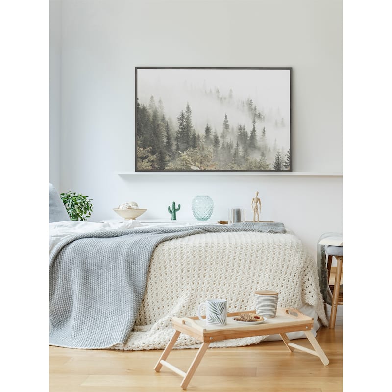 Pine Trees and Fog Floater Framed Print on Canvas