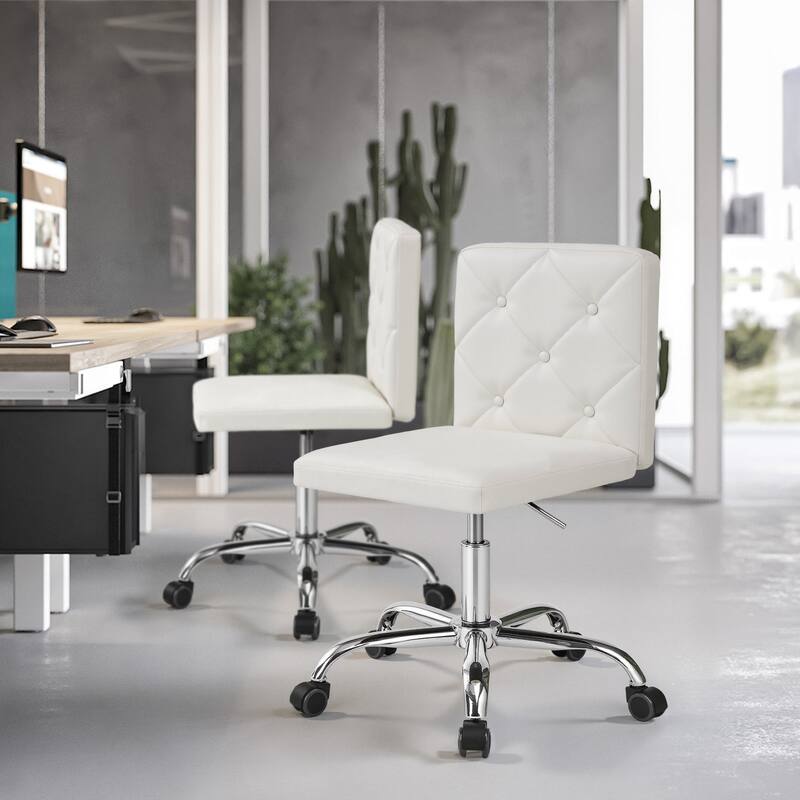 Javlergo Armless Office Desk Chair, PU Leather Mid-Back Adjustable Height 360° Rolling Swivel for Home Office Work