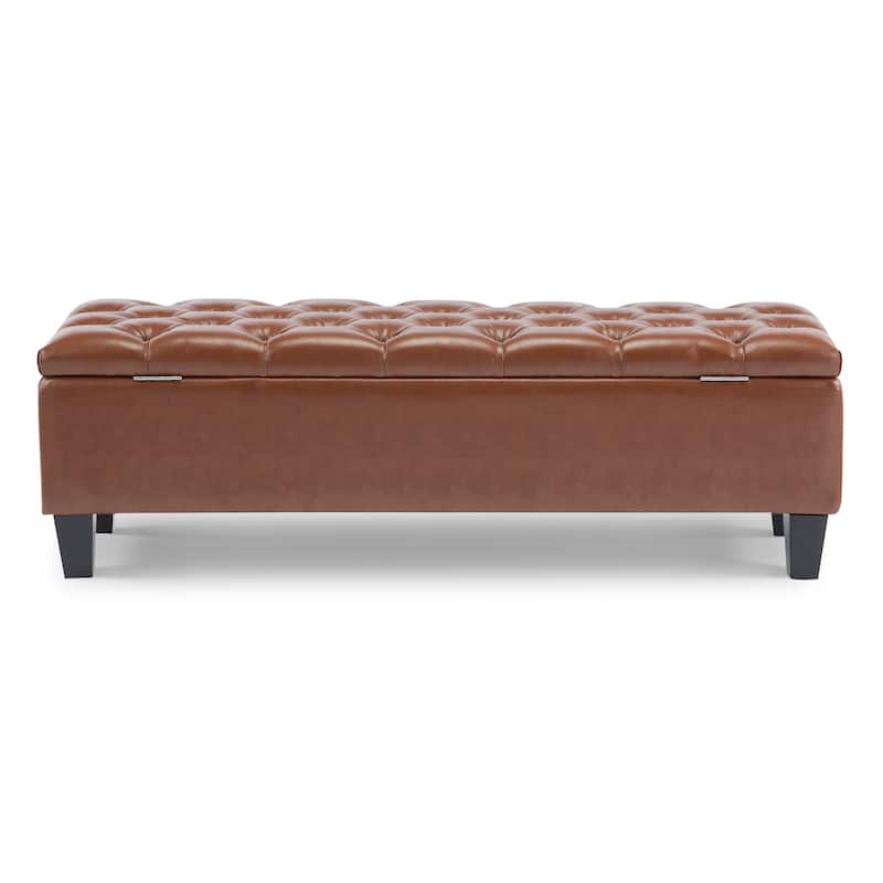 PU Leather Storage Ottoman, Button Tufted Rectangular Bench, End of Bed Bench with Smart Hinges & Rubber Wood Legs