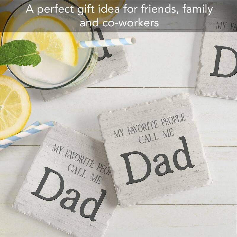 Dad Favorite 4-Pack Tumbled Tile Stone Coasters with Protective Cork Backing Manufactured in The USA