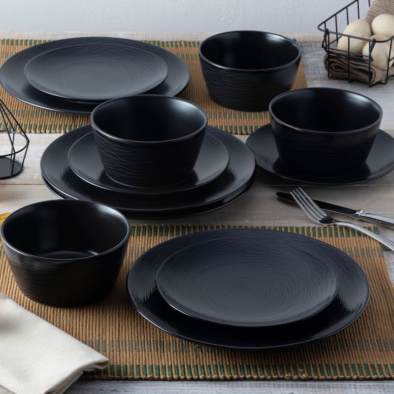 Noritake Colorscapes Swirl Set Of 4 Coupe Salad Plates, 8-1/4" - Black