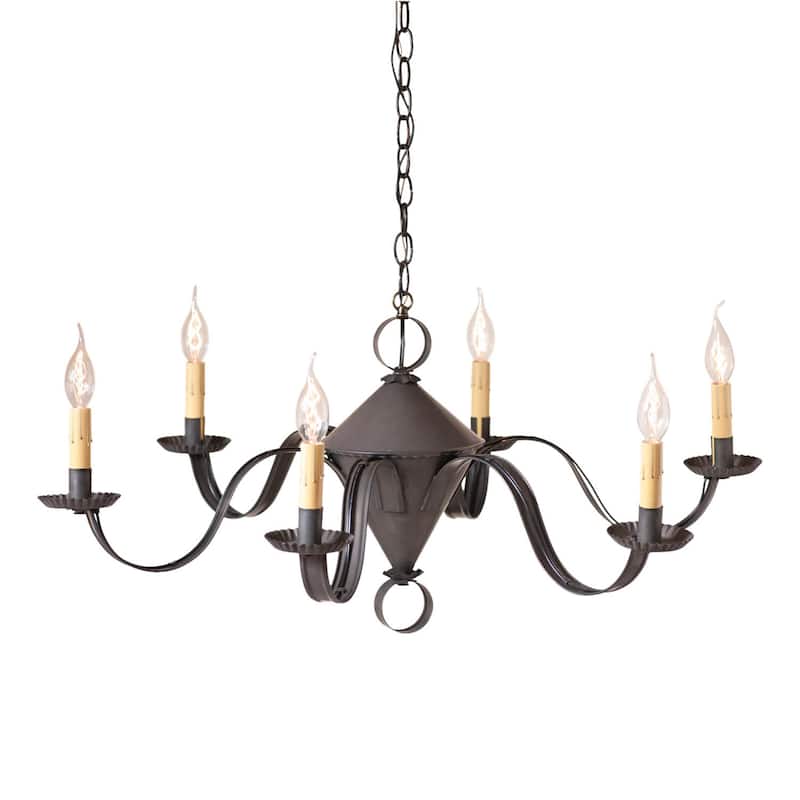 Irvins Country Tinware 6 Arm Public House Chandelier In Kettle Black - 15.5 X 33 X 33 inches